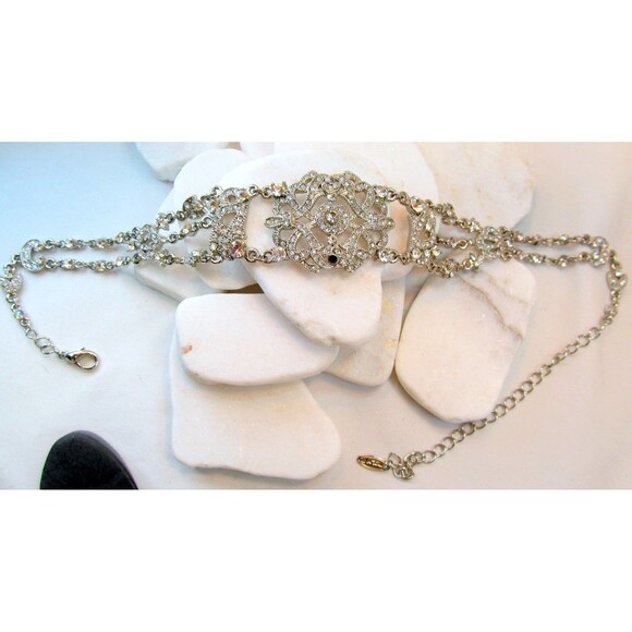 VTG Rhinestone Prong Set Choker Necklace Clear Adjustable VOLM - Picture 4 of 8